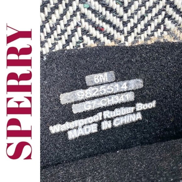 SPERRY Tall Black Wedge Fold Over Rubber Duck Boot Flannel Lining, Size 8 - Picture 8 of 11